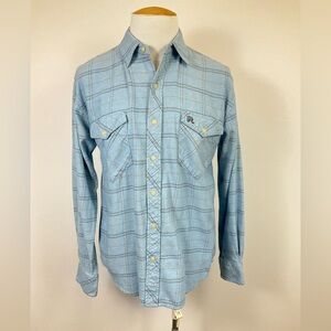 RESISTOL Double R Blue Plaid Button Front Long Sleeve Shirt, sz MD